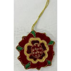 Vintage Royal Collection Trust Tudor Rose Velvet Beaded Ornament 4”